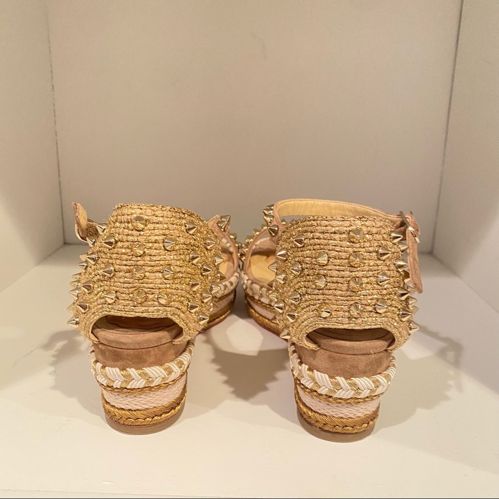 ❤️ Sold Christian louboutin Madmonica Espadrilles Wedge Sandals Spike Gold - Picture 10 of 14